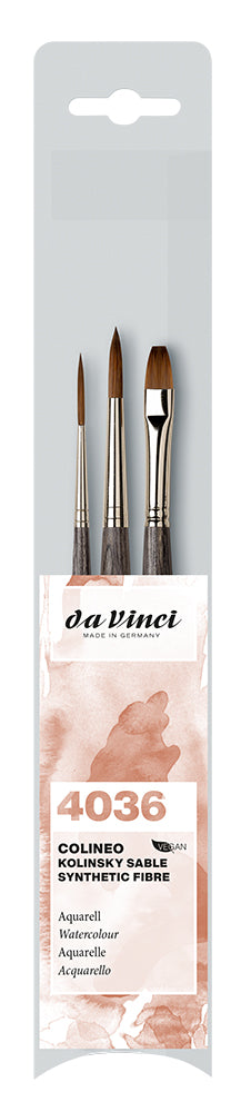 da Vinci Colineo Intro Watercolor Set 4036 - Colineo Synthetic Kolinsky Red Sable with Liner #4, Round #6, Flat #8