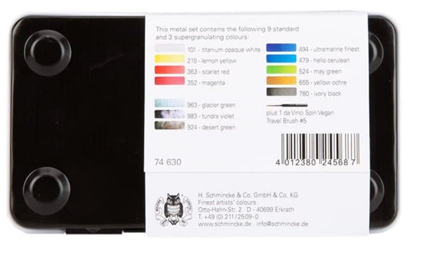 Schmincke Horadam Aquarell Watercolors Box Set 12 Half Pans + FREE da Vinci Travel Brush 1573 Size 5 (a $35.75 Value)
