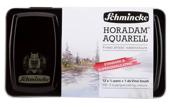 Schmincke Horadam Aquarell Watercolors Box Set 12 Half Pans + FREE da Vinci Travel Brush 1573 Size 5 (a $35.75 Value)